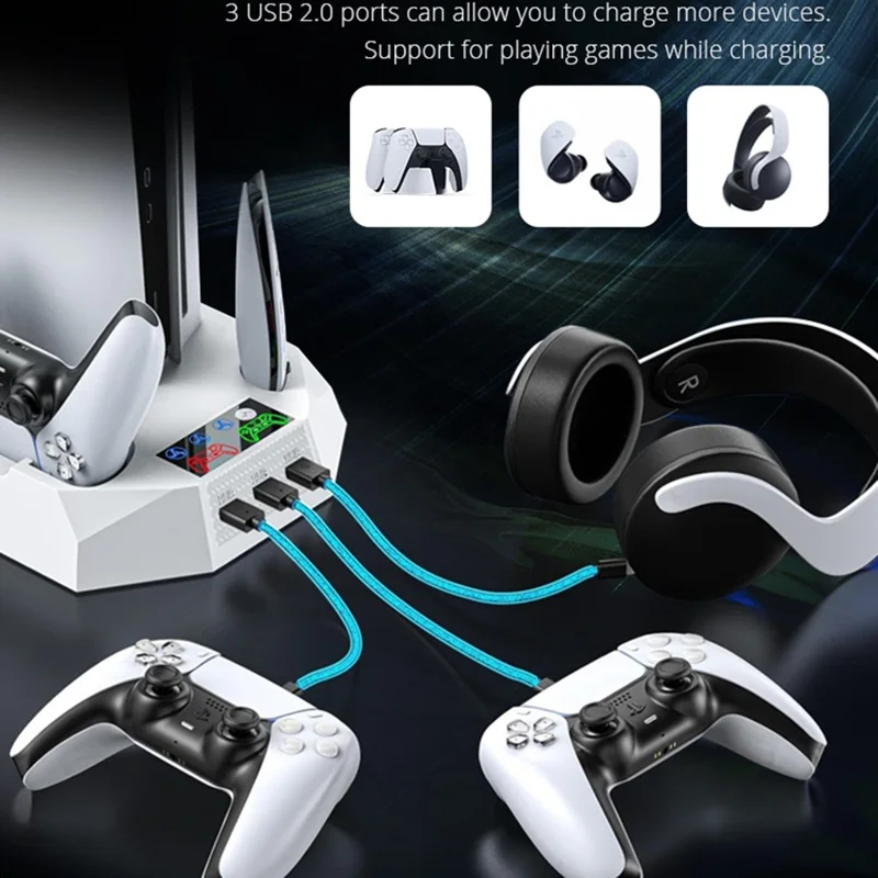 DATA FROG For Sony PS5 Slim /  PlayStation 5 Optical Drive / Digital Version Game Console Cooling Stand Charging Base - Black