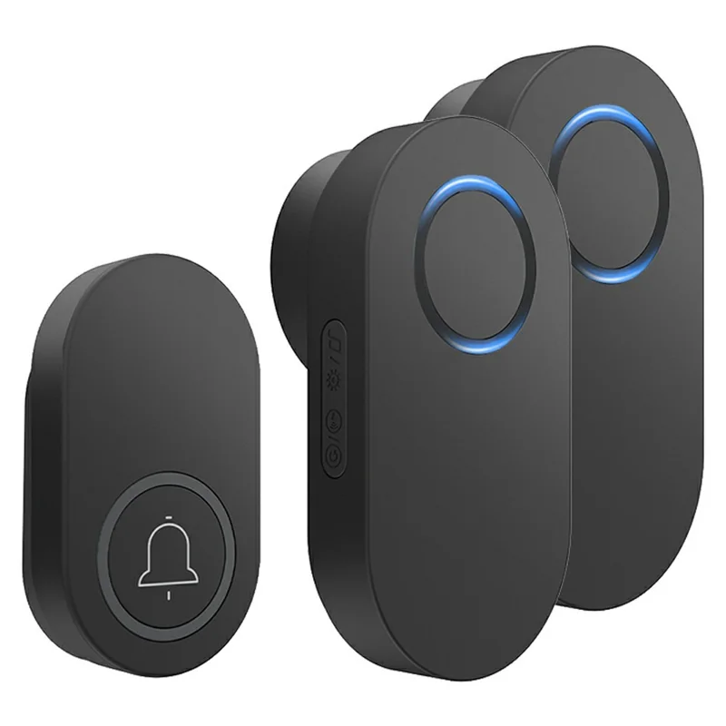 ML008-B-12US 60 Melodies Wireless Self-Powered Doorbell Ring US Plug / Black, 1 Transmitter + 2 Receiver