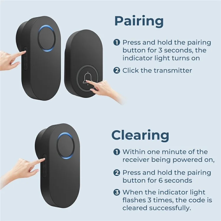 ML008-B-12UK 60 Melodies Wireless Self-Powered Doorbell Ring UK Plug / Black, 1 Transmitter + 2 Receiver