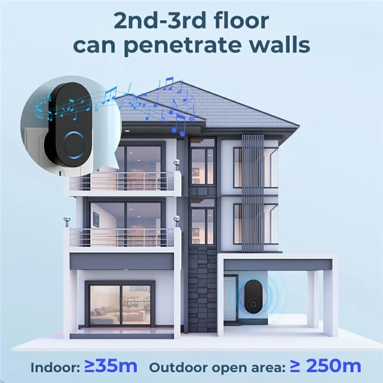 ML008-B-12UK 60 Melodies Wireless Self-Powered Doorbell Ring UK Plug / Black, 1 Transmitter + 2 Receiver
