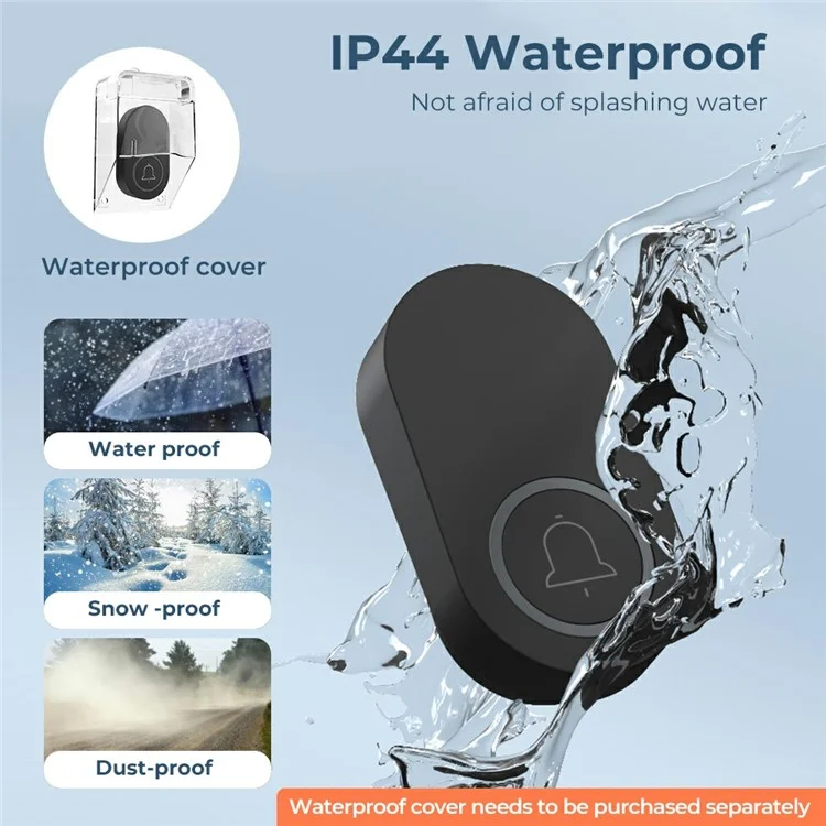 ML008-B-12UK 60 Melodies Wireless Self-Powered Doorbell Ring UK Plug / Black, 1 Transmitter + 2 Receiver