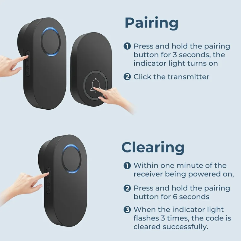 ML008-B-11US 60 Melodies Wireless Self-Powered Doorbell Ring US Plug  /  Black, 1 Transmitter + 1 Receiver