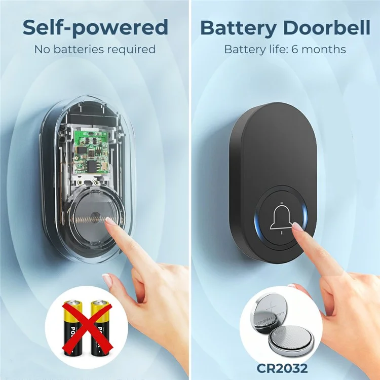 ML008-B-21UK 60 Melodies Wireless Self-Powered Doorbell Ring UK Plug  /  Black, 2 Transmitter + 1 Receiver