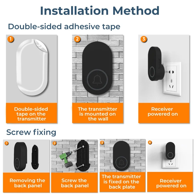 ML008-B-21EU 60 Melodies Wireless Self-Powered Doorbell Ring EU Plug / Black, 2 Transmitter + 1 Receiver