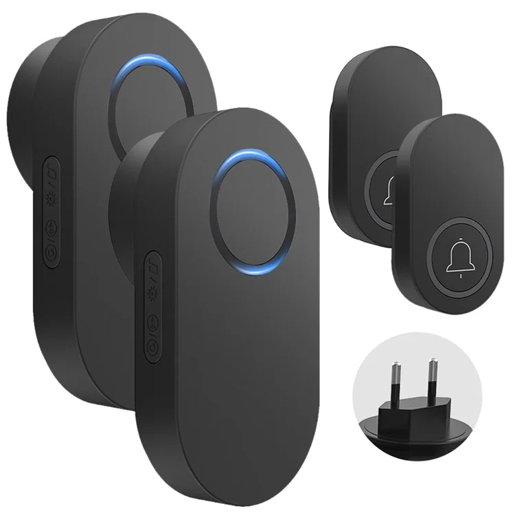 ML008-B-22EU 60 Melodies Wireless Self-Powered Doorbell Ring EU Plug / Black, 2 Transmitter + 2 Receiver