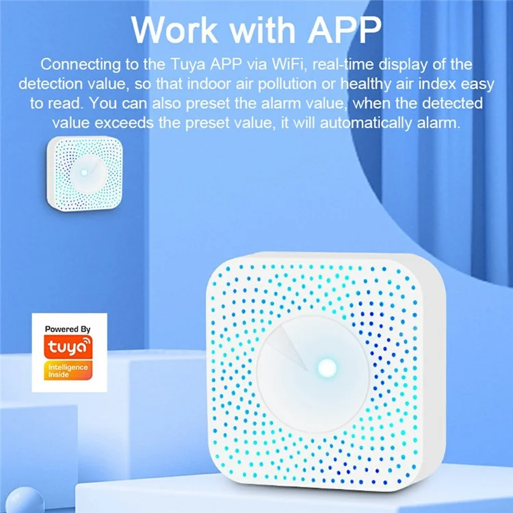 Detector de calidad del aire Tuya WiFi de 6 en 1 PM2.5/Formaldehído/VOC/CO2/Temperatura/Humedad