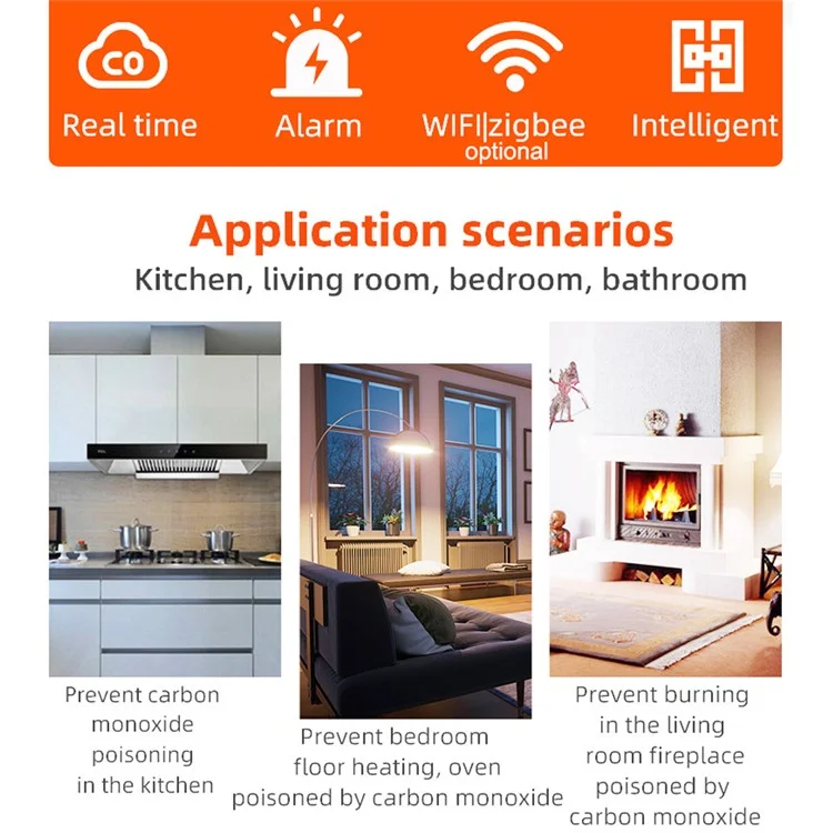 Rilevatore di monossido di carbonio Tuya Smart WiFi 80dB Allarme Sicurezza domestica Sensore di gas CO