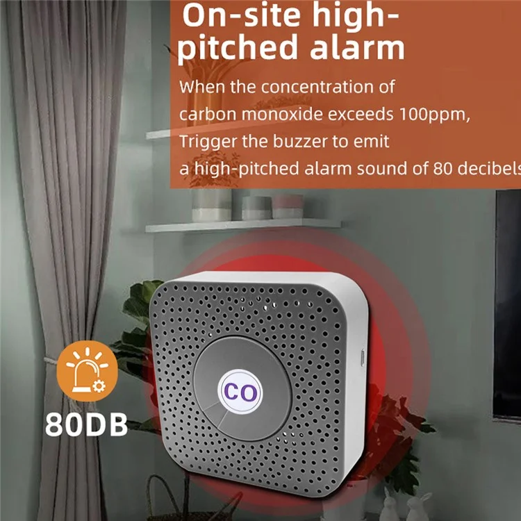 Tuya Smart Zigbee Carbon Monoxide Sensor 80dB Alarm CO Level Detector