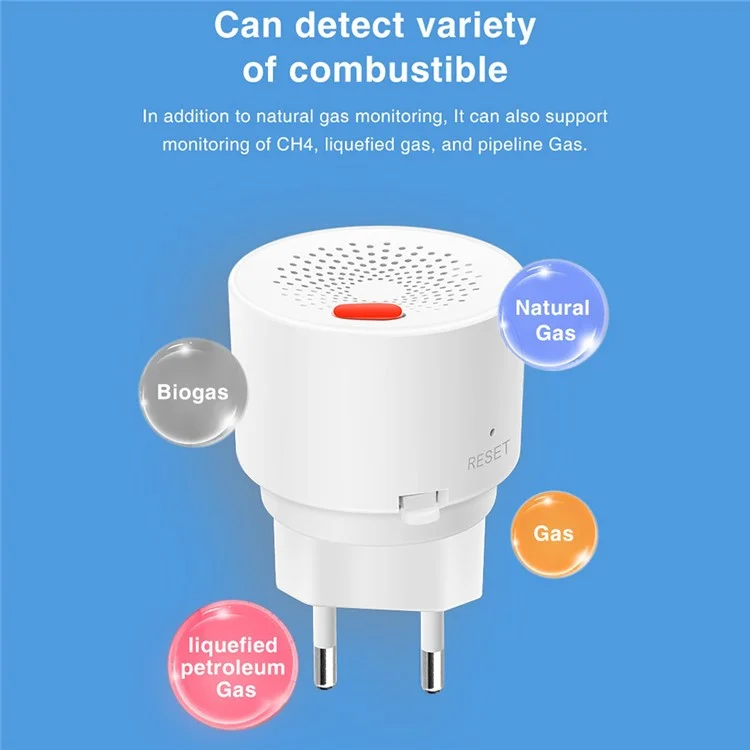 Zigbee Smart Gas-Detektor mit Echtzeit-Überwachung, App-Steuerung, 70 dB Alarm und Naturgas-Leckagesensor - EU-Stecker