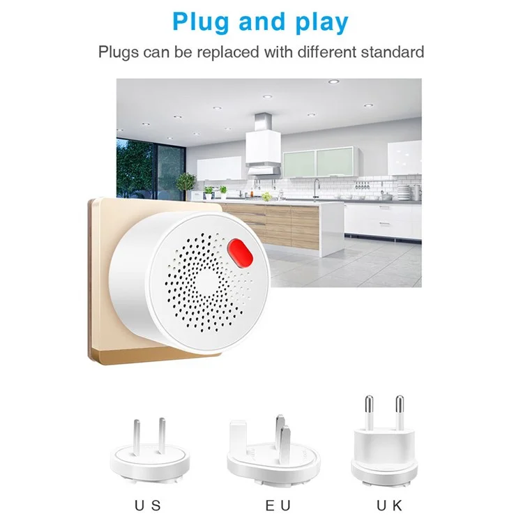 Tuya Smart WiFi + Bluetooth-compatible Dual Mode Gas Detector 70dB Natural Gas Leak Alarm - US Plug