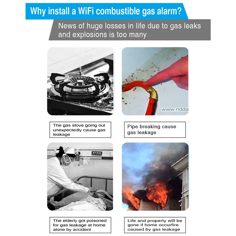 Tuya Smart WiFi + Bluetooth-compatible Dual Mode Gas Detector 70dB Natural Gas Leak Alarm - EU Plug