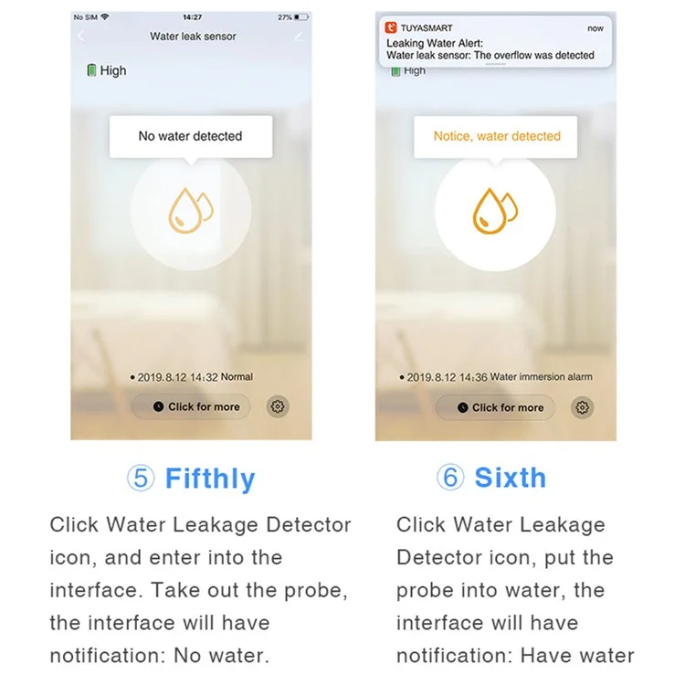 Rilevatore di perdite d'acqua intelligente Wifi+Bluetooth Modalità dual mode Allarme perdite supporta assistente vocale