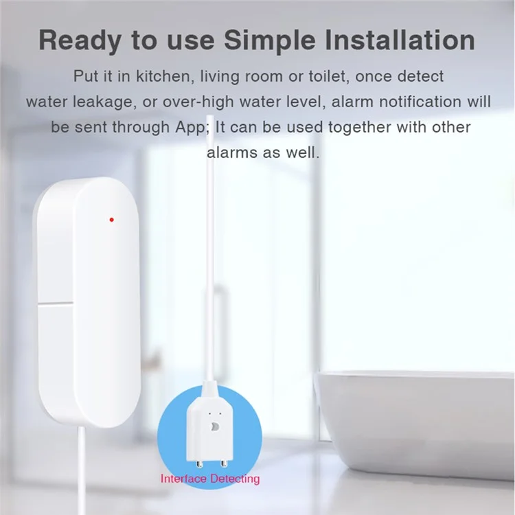 Rilevatore di perdite d'acqua intelligente Wifi+Bluetooth Modalità dual mode Allarme perdite supporta assistente vocale