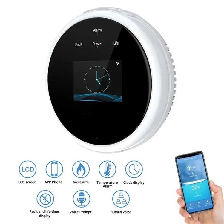 Détecteur de fuite de gaz naturel Tuya WiFi avec affichage de la température, alarme intelligente pour la sécurité de la maison - Prise US