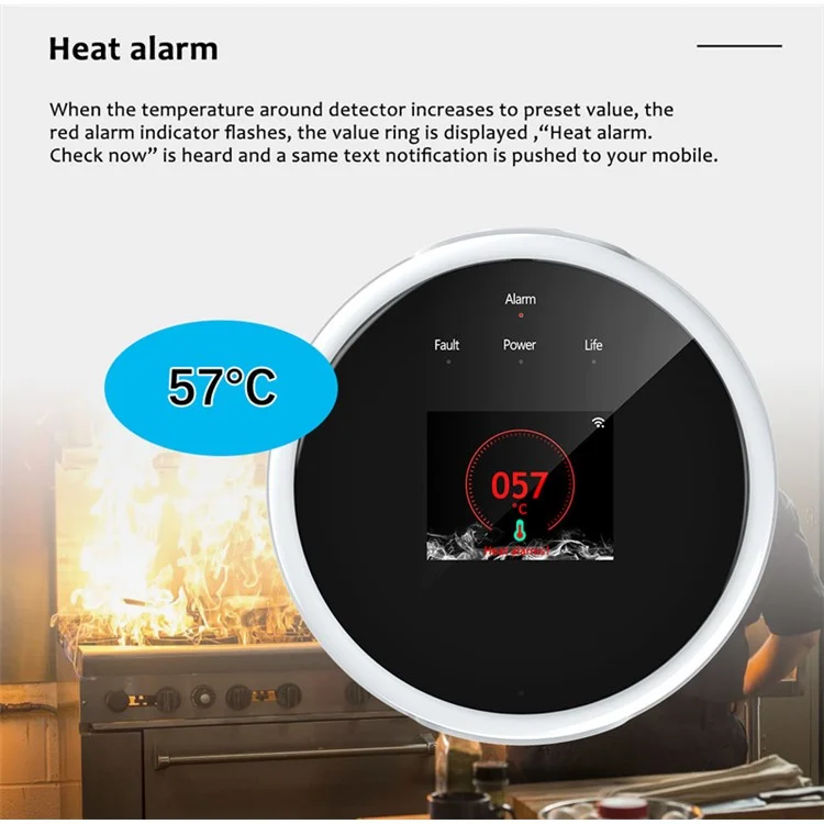 Détecteur de fuite de gaz naturel Tuya WiFi avec affichage de la température, alarme intelligente pour la sécurité de la maison - Prise US