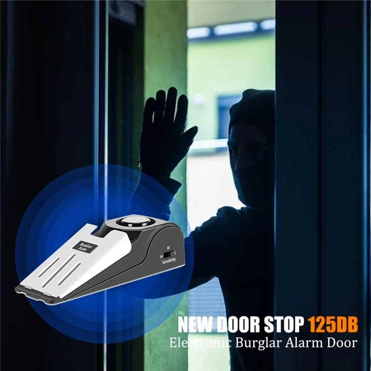 ABS + Stainless Steel Smart Door Stopper 120dB Anti-Theft Alarm for Hotel Home Office