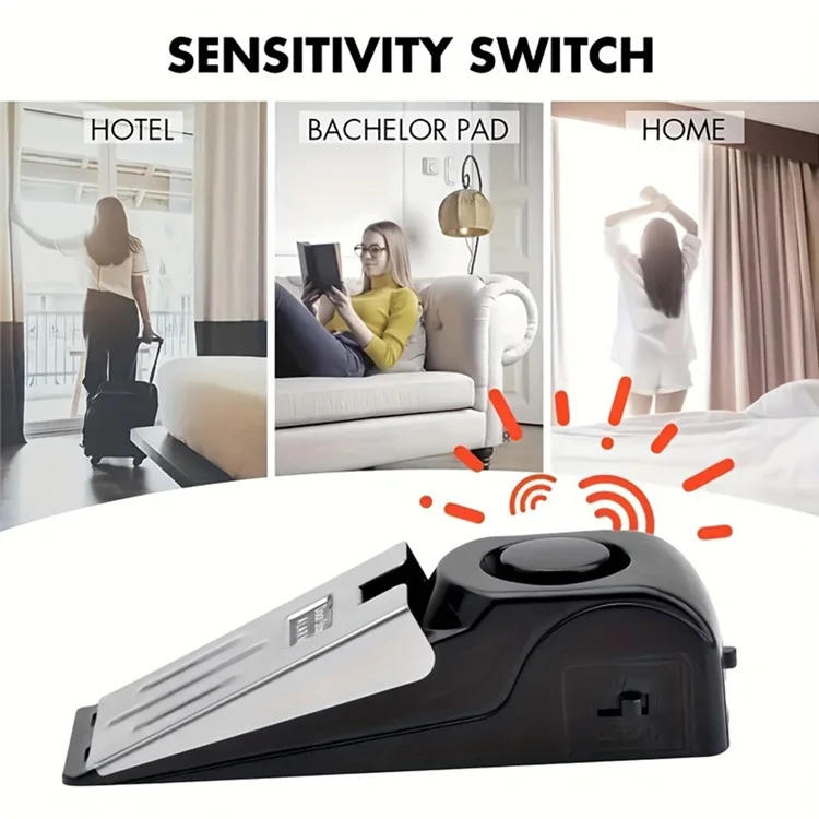 ABS + Stainless Steel Smart Door Stopper 120dB Anti-Theft Alarm for Hotel Home Office