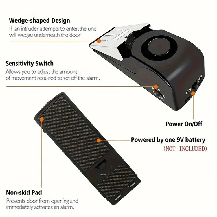 ABS + Stainless Steel Smart Door Stopper 120dB Anti-Theft Alarm for Hotel Home Office
