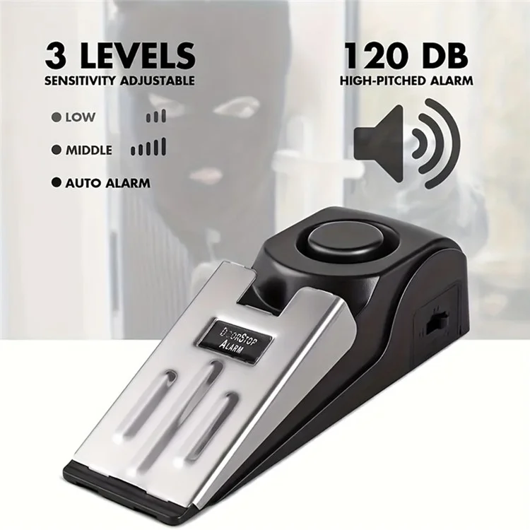 ABS + Stainless Steel Smart Door Stopper 120dB Anti-Theft Alarm for Hotel Home Office