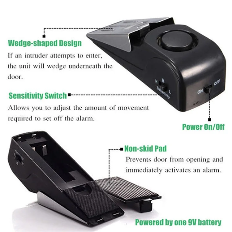 ABS + Stainless Steel Smart Door Stopper 120dB Anti-Theft Alarm for Hotel Home Office