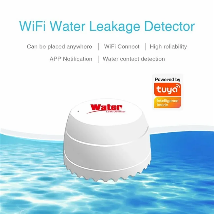 Rilevatore di perdite d'acqua WiFi Tuya, sensore di allagamento, monitoraggio remoto, allarme di inondazione, allarme di sicurezza per tracimazione.