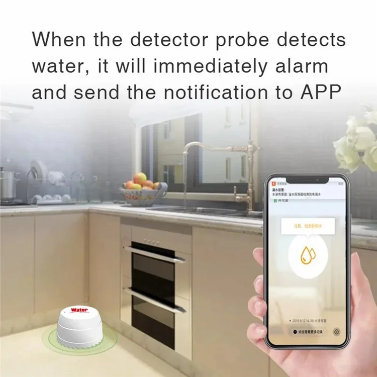 Rilevatore di perdite d'acqua WiFi Tuya, sensore di allagamento, monitoraggio remoto, allarme di inondazione, allarme di sicurezza per tracimazione.