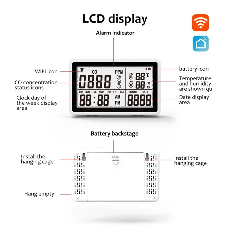 Tuya WiFi 3-in-1 Carbon Monoxide Temperature Humidity Detector CO Alarm Device