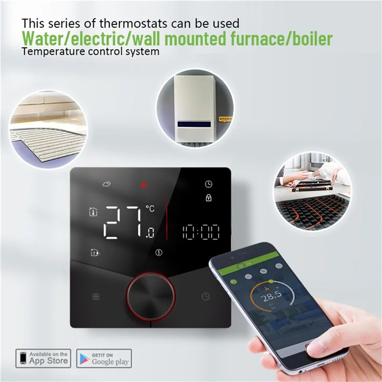 BHT-009GALW Termostato intelligente WiFi con controllo dell'app Tuya, display LCD, programmabile settimanalmente, regolatore digitale della temperatura - Nero