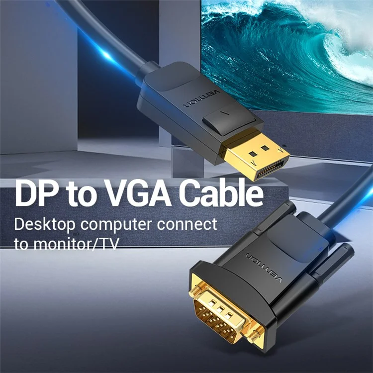 VENTION HBLBH 2m DP to VGA Conversion Cable 1080P 60Hz HD Video Cord - Black