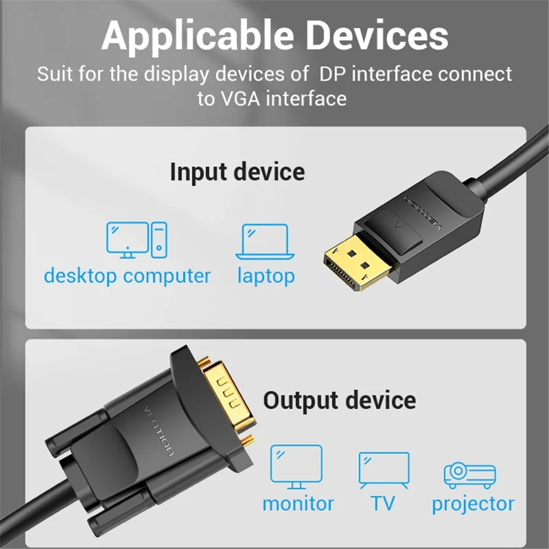 VENTION HBLBJ 5m DP to VGA Conversion Cable 1080P 60Hz HD Video Cord - Black