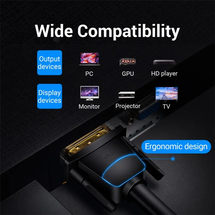 VENTION EAABF 1m 2K 60Hz 24+1 DVI to DVI Kabel, vergoldeter Adapter, männlich zu männlich