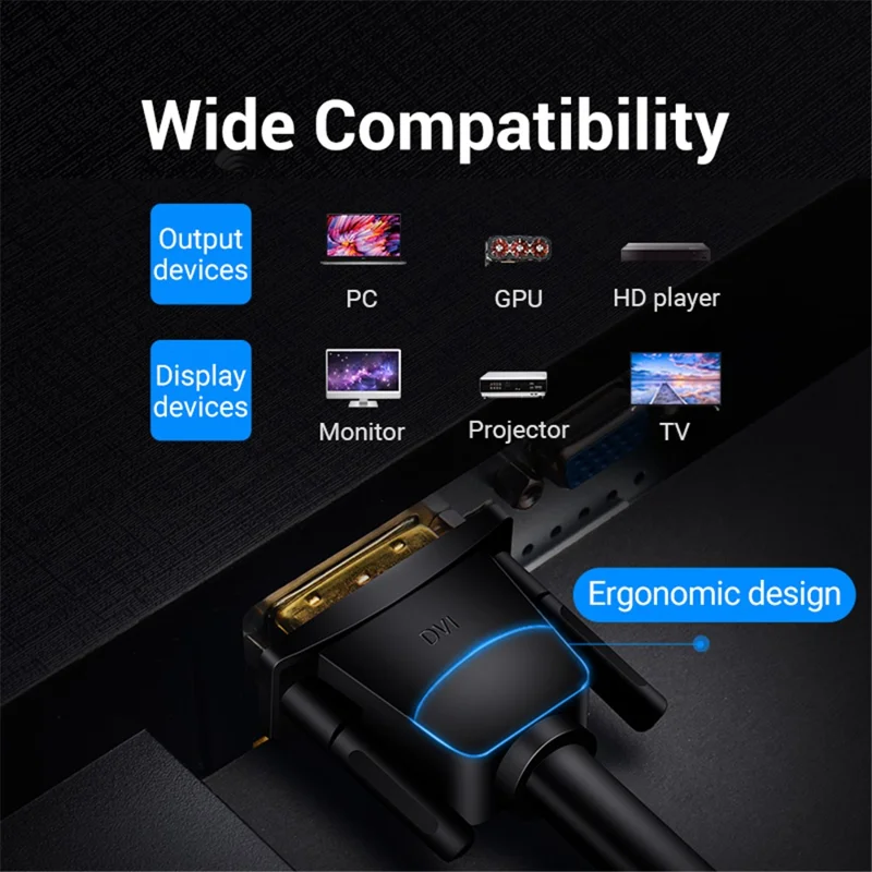 VENTION EAABH 2m 2K 60Hz 24+1 DVI to DVI Wire Male to Male Gold Plated Adapter Cable