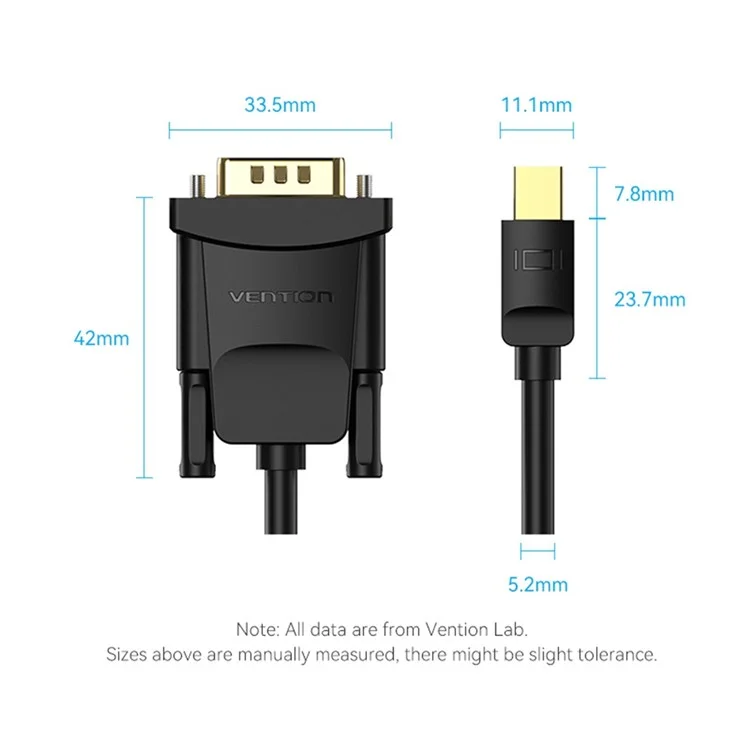 VENTION HFDBH 2m Mini DP to VGA Conversion Cable 1080P 60Hz HD Video Cord - Black