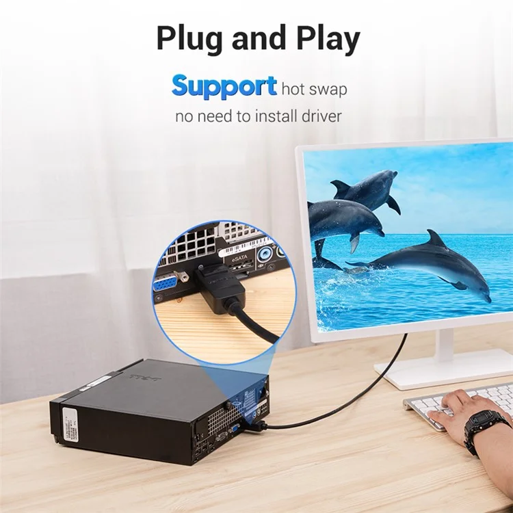 VENTION HAFBH 2m DP to DVI 24+1 Conversion Cable 1080P PVC HD Video Cord - Black