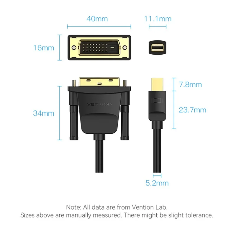 VENTION HFFBF 1m Mini DP to DVI 24+1 Conversion Cable 1080P 60Hz HD Video Cord - Black