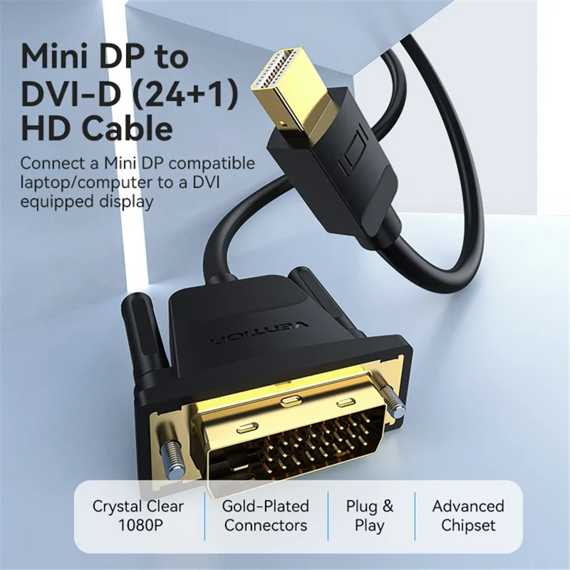 VENTION HFFBF 1m Mini DP to DVI 24+1 Conversion Cable 1080P 60Hz HD Video Cord - Black