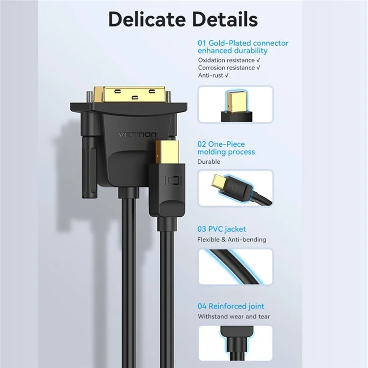 VENTION HFFBG 1.5m 1080P 60Hz Mini DisplayPort to DVI 24+1 Male to Male Adapter Cable