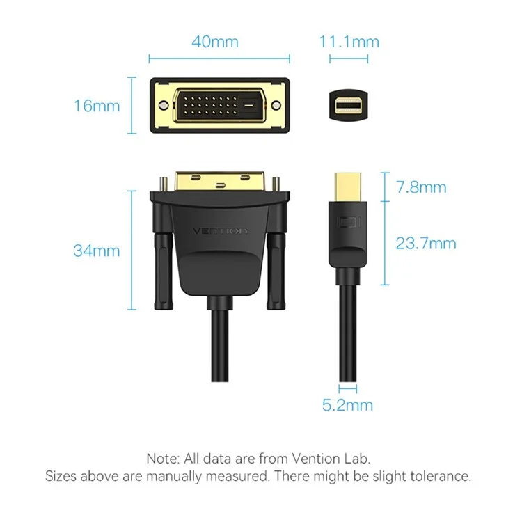 VENTION HFFBG 1.5m 1080P 60Hz Mini DisplayPort to DVI 24+1 Male to Male Adapter Cable