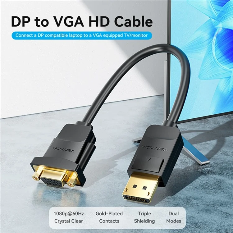 VENTION HBSBB 0.15m 1080P 60Hz Full HD DP Male to VGA Male Cable for Streaming Gaming
