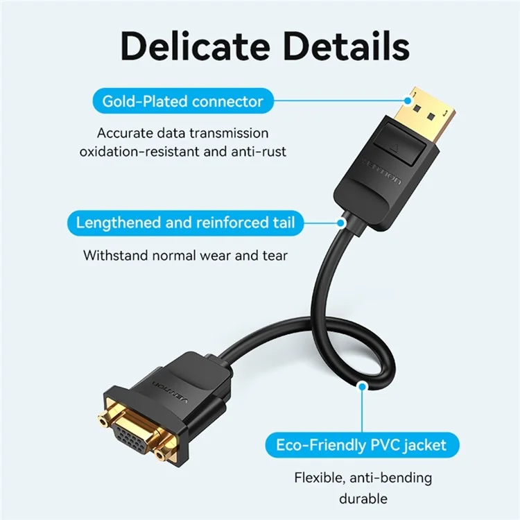 VENTION HBSBB 0.15m 1080P 60Hz Full HD DP Male to VGA Male Cable for Streaming Gaming