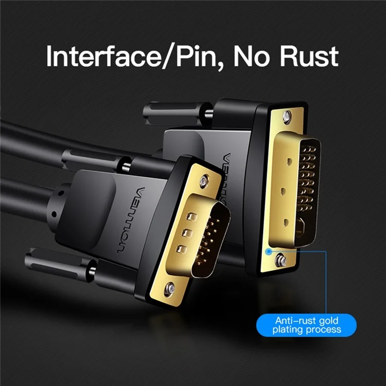 VENTION EACBK 8m 24+5 DVI to VGA Wire 1080P 60Hz Male to Male Gold Plated Adapter Cable - Black