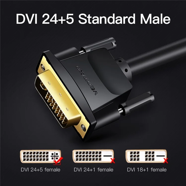 VENTION EACBL 10m 24+5 DVI to VGA Wire 1080P 60Hz Male to Male Gold Plated Adapter Cable - Black