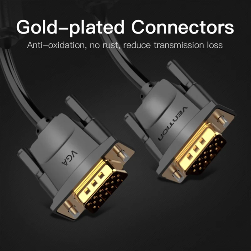 VENTION DADBJ 5m VGA 3+9 Male to VGA Male Cable 1080P 60Hz HD PVC Cord - Black