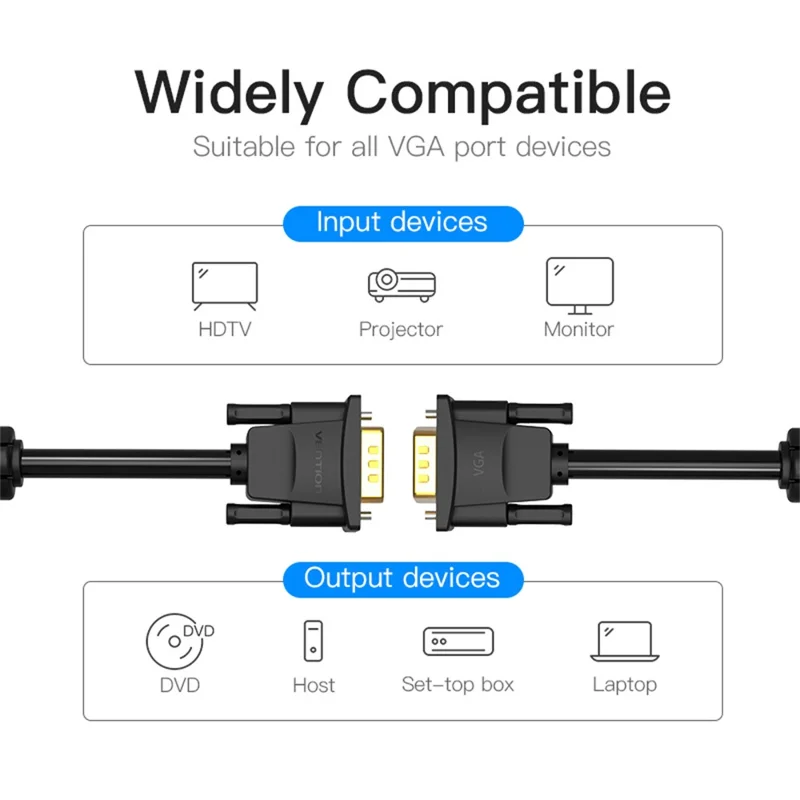 VENTION DADBL 10m VGA 3+9 Male to VGA Male Cable 1080P 60Hz HD PVC Cord - Black