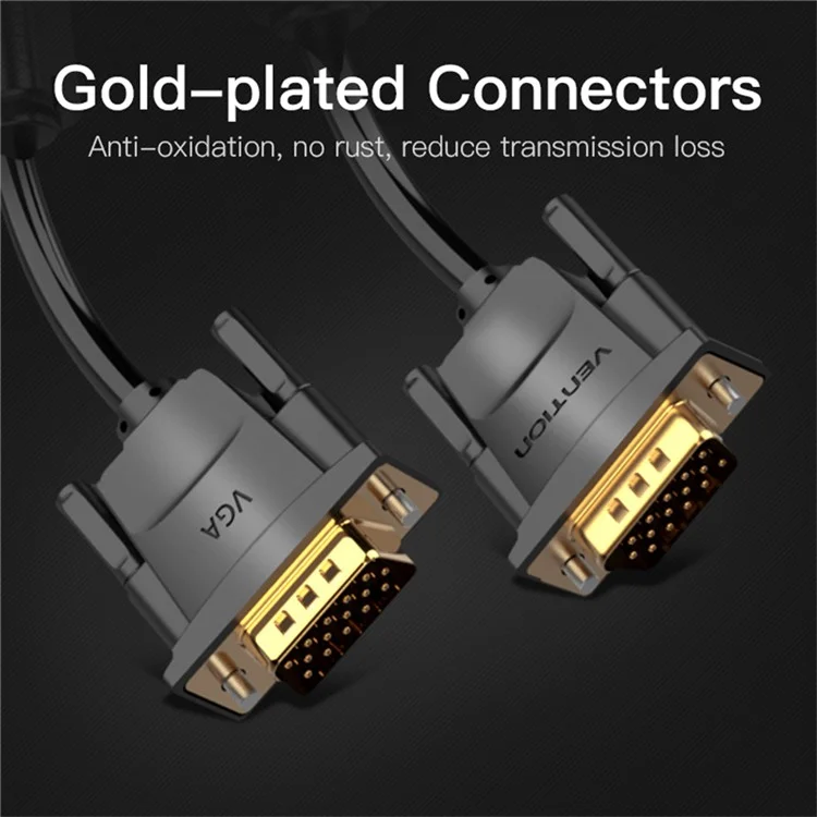 VENTION DADBL 10m VGA 3+9 Male to VGA Male Cable 1080P 60Hz HD PVC Cord - Black