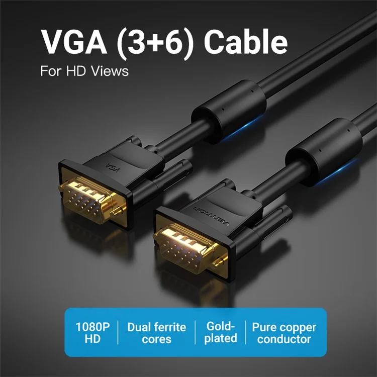 Câble VGA vers VGA VENTION DAEBI 3m 1080P 60Hz (3+6) avec connecteur mâle doré