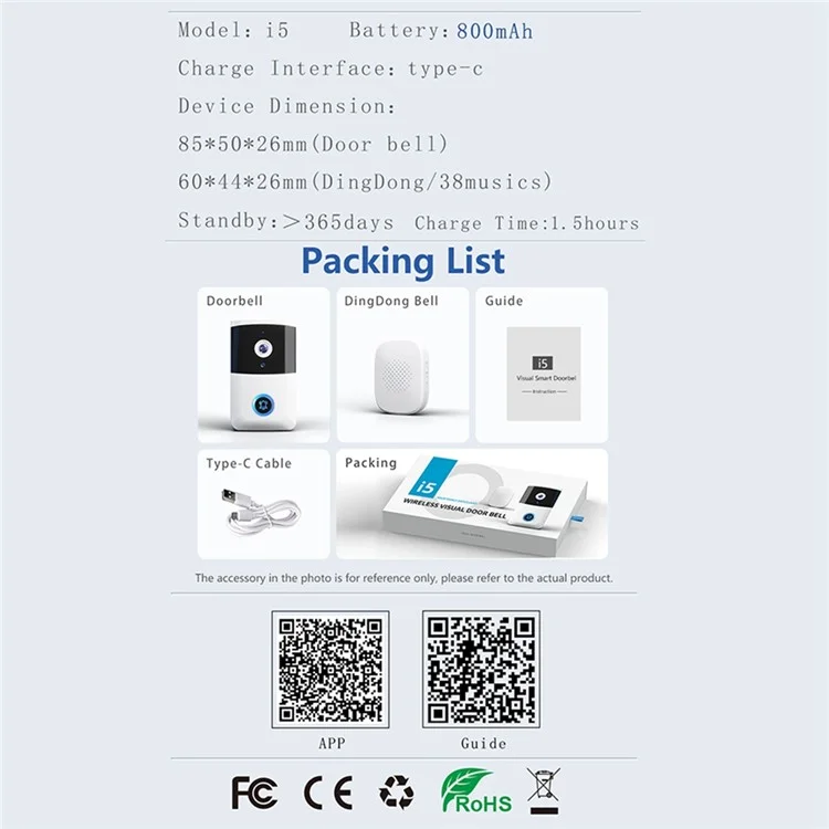 i5 VGA Network Night Vision Visual Smart Doorbell Phone APP Two-Way Voice Talk Smart Door Bell