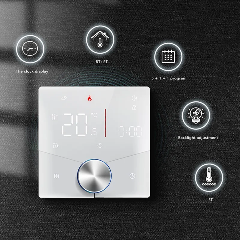 BHT-009GCLW Smart Tuya Thermostat Temperature Control Panel Boiler Sauna Room Digital Controller - White