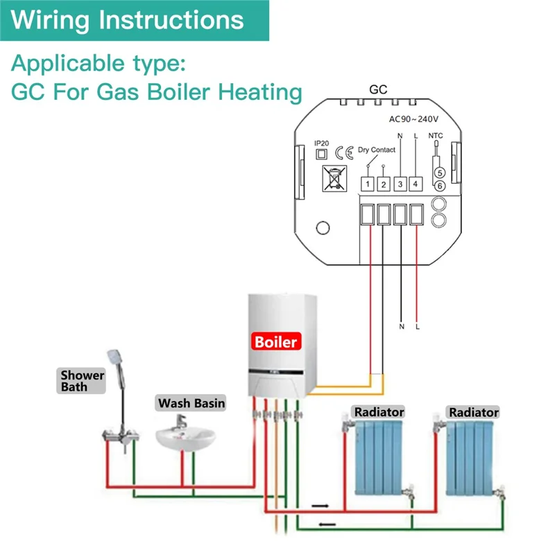 BHT-002 Boiler Heating Smart Thermostat 3.0-inch LCD Touch Screen WiFi Controller Panel - White