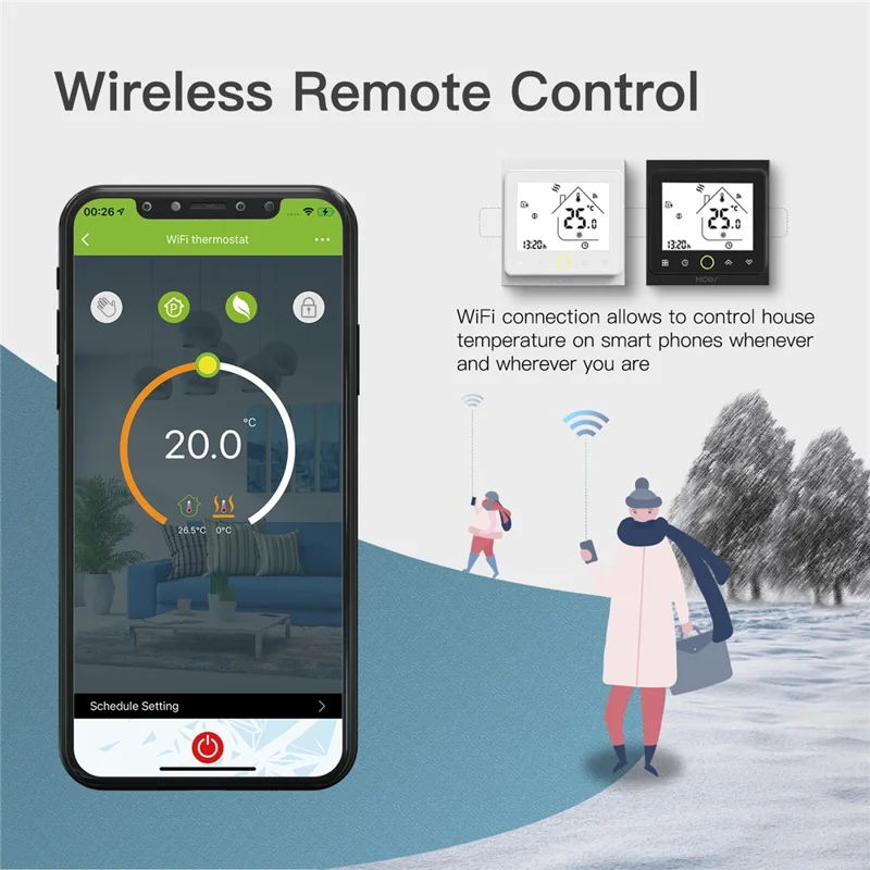 BHT-002 Boiler Heating Smart Thermostat 3.0-inch LCD Touch Screen WiFi Controller Panel - White